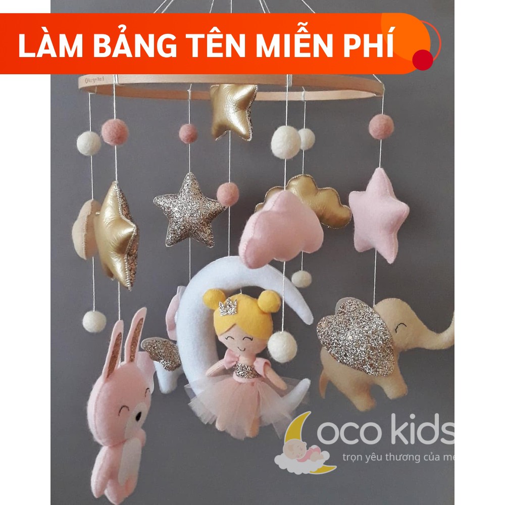 [MIỄN PHÍ THÊU TÊN BÉ] Đồ chơi treo nôi cũi cho bé kích thích thị giác ảnh thật, có nhạc tự xoay mẫu CÔNG CHÚA THỎ