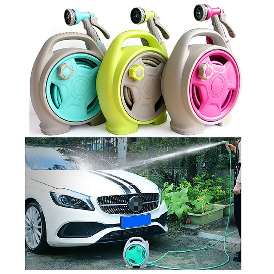 Bộ vòi rửa xe, tưới cây thu cuộn dây ống dài 12m Ống nước siêu bền, không gập, không xoắn, chịu áp lực cao.