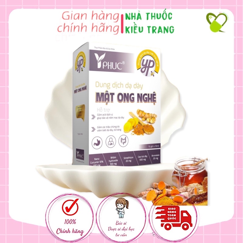 Dung dịch Mật ong nghệ Y Phúc - Công thức mới với Nghệ đen, Giúp giảm nhanh cơn đau dạ dày, khó tiêu - Hộp 15 gói