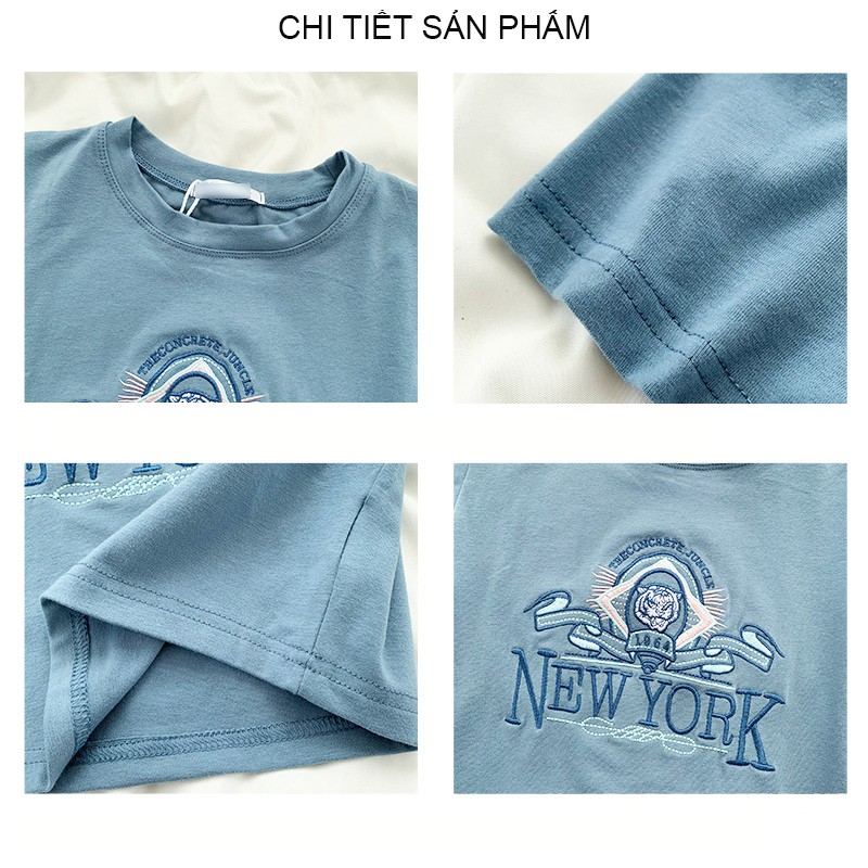 Áo croptop nữ ngắn tay cotton siêu mịn thêu chữ NEWYORK