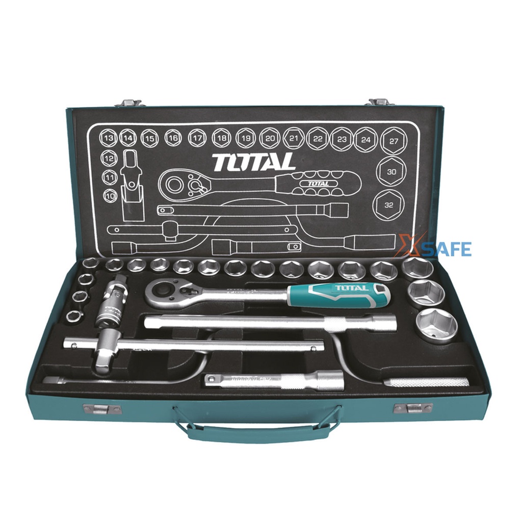 Bộ đồ nghề 26 chi tiết TOTAL THT141253 Bộ dụng cụ cần siết 2 chiều kèm Socket chất liệu CRV DR, phủ lớp chống gỉ sét