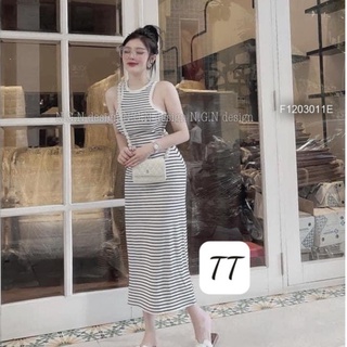 Đầm thun zip body sọc kẻ sát nách!