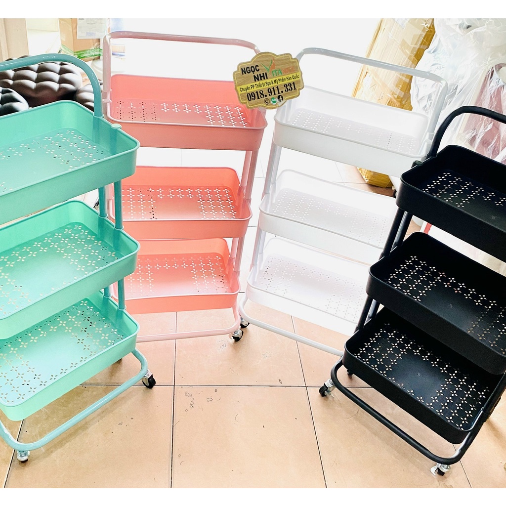 Kệ nhựa 3 tầng có bánh xe đẩy dùng trong spa, phun xăm, thẩm mỹ viện