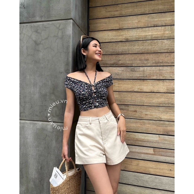 Áo croptop thiết kế dây cột chéo trước trễ vai khoe eo cực xinh MIEU - JJL22