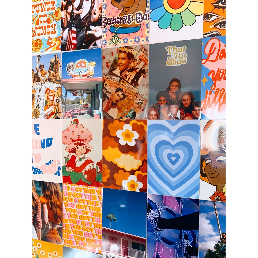 12 tấm Wall Collage decal keo sẵng, bền màu dán tường trang trí phòng ngủ - theme Cam xanh sặc sỡ