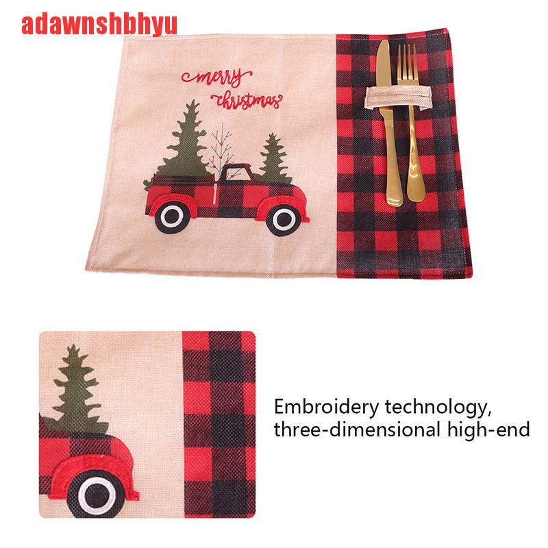 [adawnshbhyu]Christmas Home Kitchen Plaid Print Cotton Linen Placemat Dining Coffee Table Mat