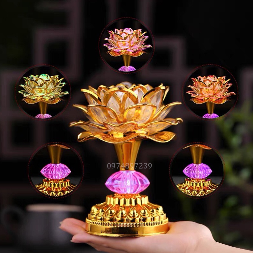 Đèn Thờ Hoa Sen Led Đổi Màu Phát Tiếng Tụng Kinh Niệm Phật Cắm Sạc, Dùng Pin Siêu Lâu
