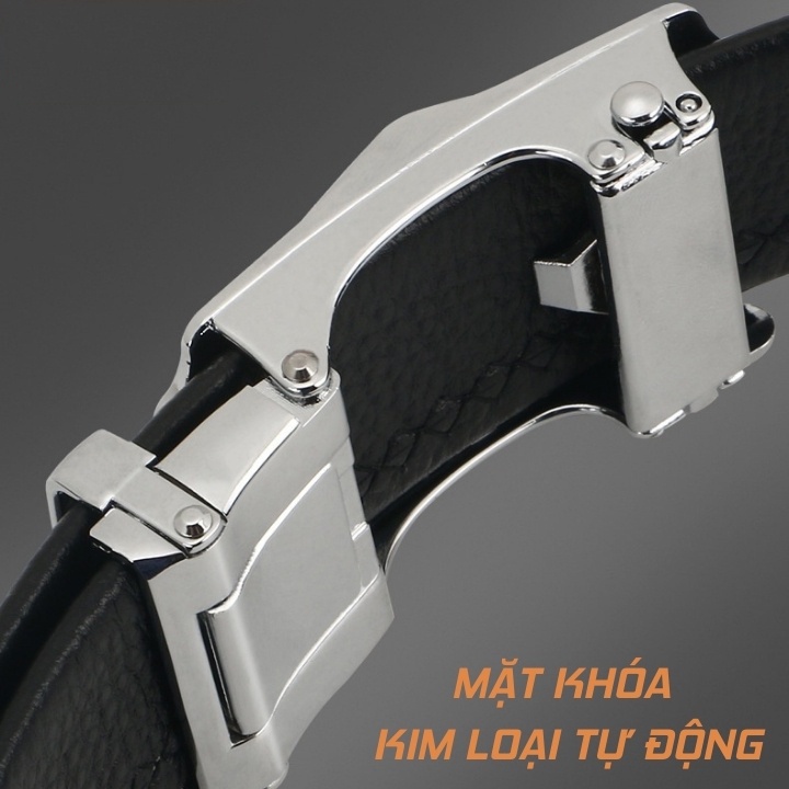 Thắt lưng nam da cao cấp, mặt đính đá xoay 360, khóa tự động mạ kim sang trọng TL23 X003S