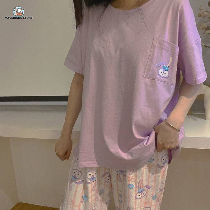 Set đồ bộ ngắn tay in họa tiết phong cách Hàn Quốc cho nữ
