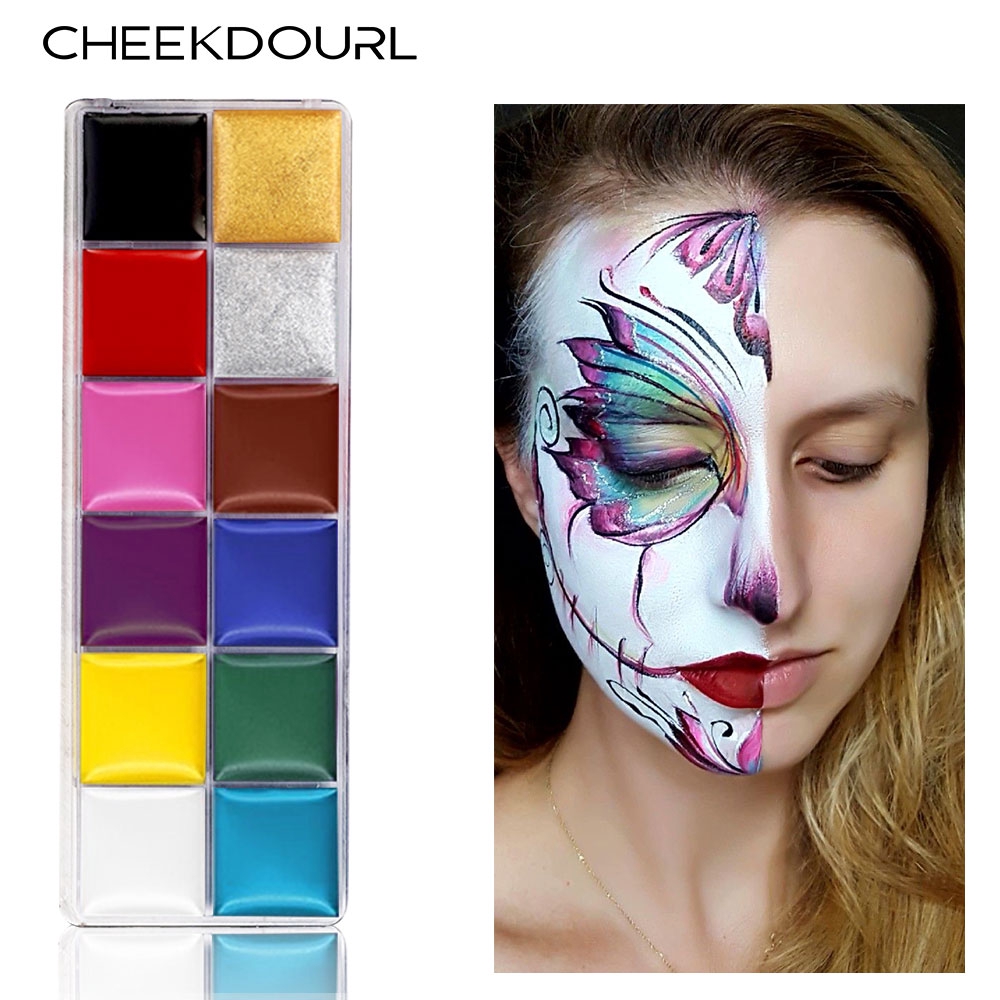 Set 3 món / bảng 12 màu vẽ trên cơ thể và khuôn mặt + bộ 6 cái cọ vẽ + bộ lông mi 3D làm thủ công | BigBuy360 - bigbuy360.vn
