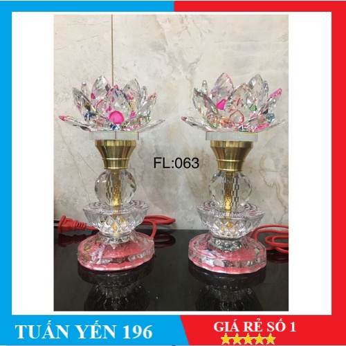 FREE SHIP   Cặp đèn thờ đá pha lê tự động đổi màu cao cấp