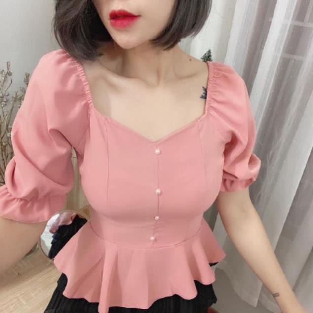 Áo nhún v khuy tay bồng bo chun hot hit