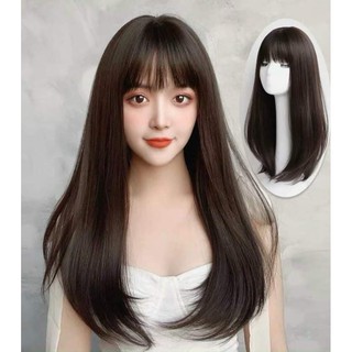 Tóc giả nữ cả đầu. Tóc giả trùm nguyên đầu thẳng uốn cụp đuôi dài 55cm, chất tóc mềm, mượt