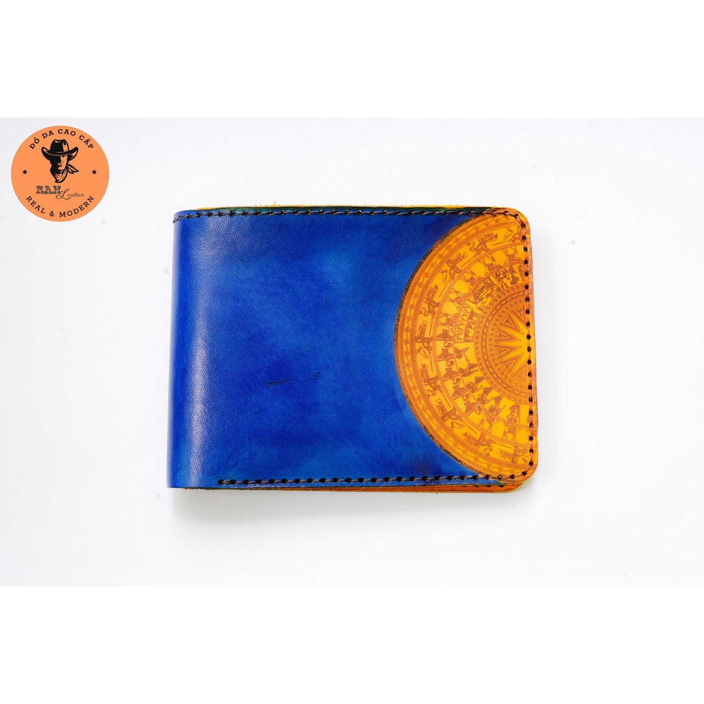 Ví nam da bò trống đồng xanh dương dáng ngang - RAM Leather