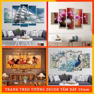 Bộ tranh dán tường 5 tấm trang trí - Tranh in trên gỗ nhựa 3mm, có kèm băng dính xốp