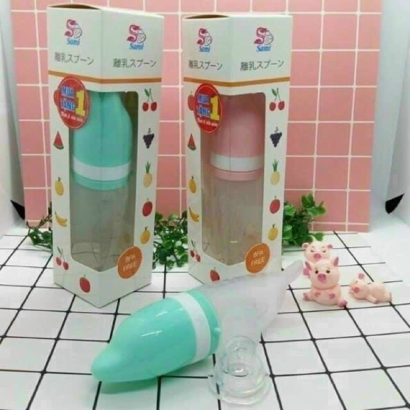 BÌNH THÌA ĂN DẶM SILICON TẶNG KÈM NÚM NHAI CHỐNG HÓC MỀM MẠI SAMI