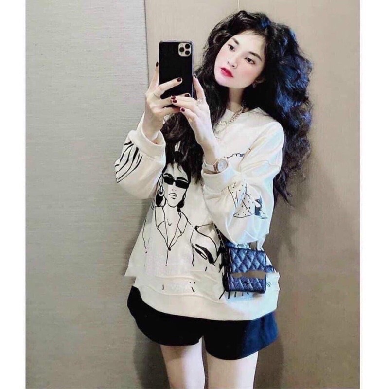 Áo nỉ áo sweater trần bông tay bồng ullzang in hình cô gái Manzakia | BigBuy360 - bigbuy360.vn