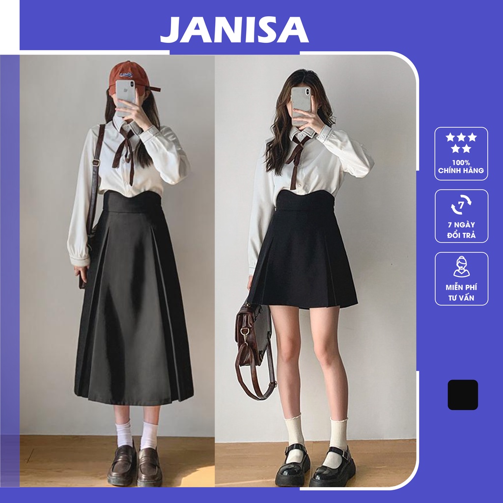 Chân váy xếp ly chữ a dài và ngắn lưng cao công sở bigsize JANISA CV26