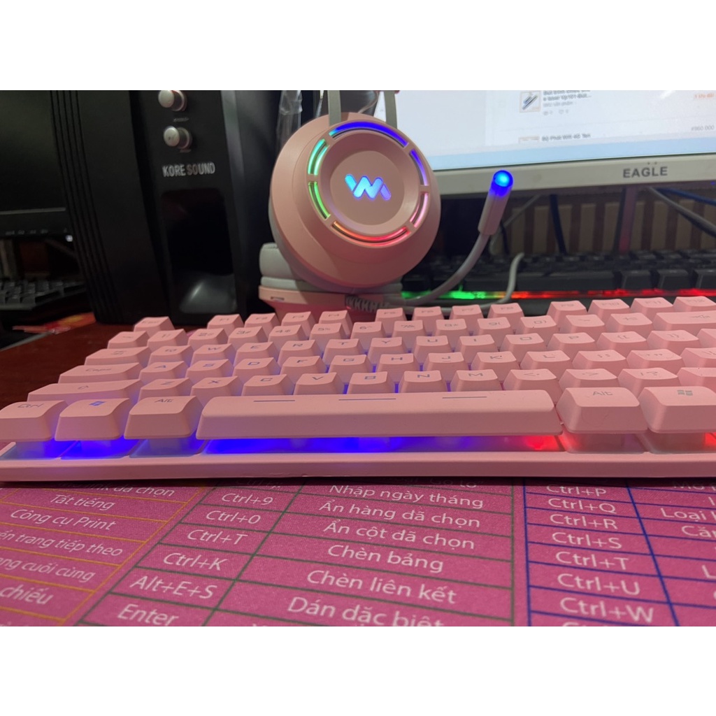 Combo Phím Giả Cơ + Chuột Không Dây Dareu + Tai Nghe Gaming Chính Hãng + Bàn di 30*80 - Full Màu Hồng