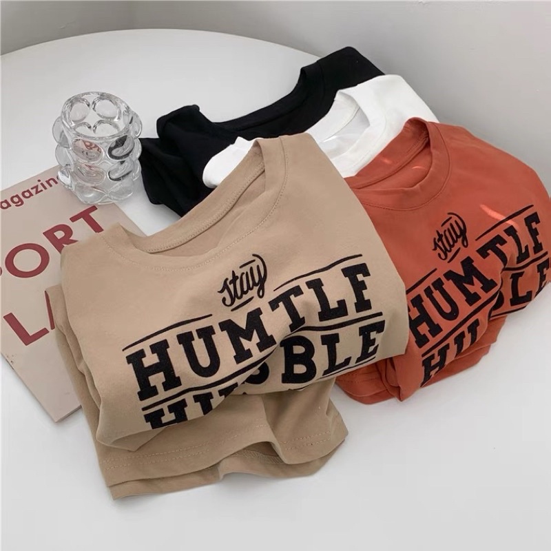 Áo phông 3158, áo thun tay lỡ form rộng chất cotton in chữ Hum