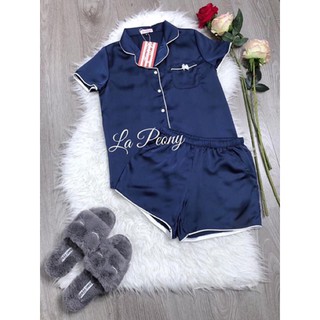 bộ pijama đùi chạy viền cổ chất lụa