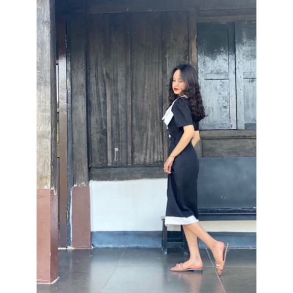 Váy tiểu thư dáng thon cao đính nơ trắng mina’s house. váy xinh hot trendy - babydoll