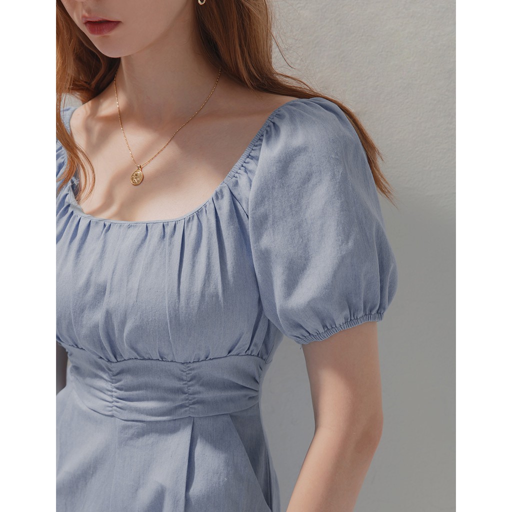 Jumpsuit denim cổ vuông xếp nhún nữ Air Space 2120128027