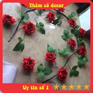 Dây hoa giả, Dây Hoa Hồng Leo Cổ dài 1m7, hồng leo giả decor thảm cỏ nhân tạo trang trí phòng khách, văn phòng, nhà hàng