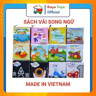 Sách vải cho bé, đồ chơi cho bé 1 tuổi song ngữ bằng vải khử trùng an toàn, giúp bé thông minh, sáng tạo | Raya Toys