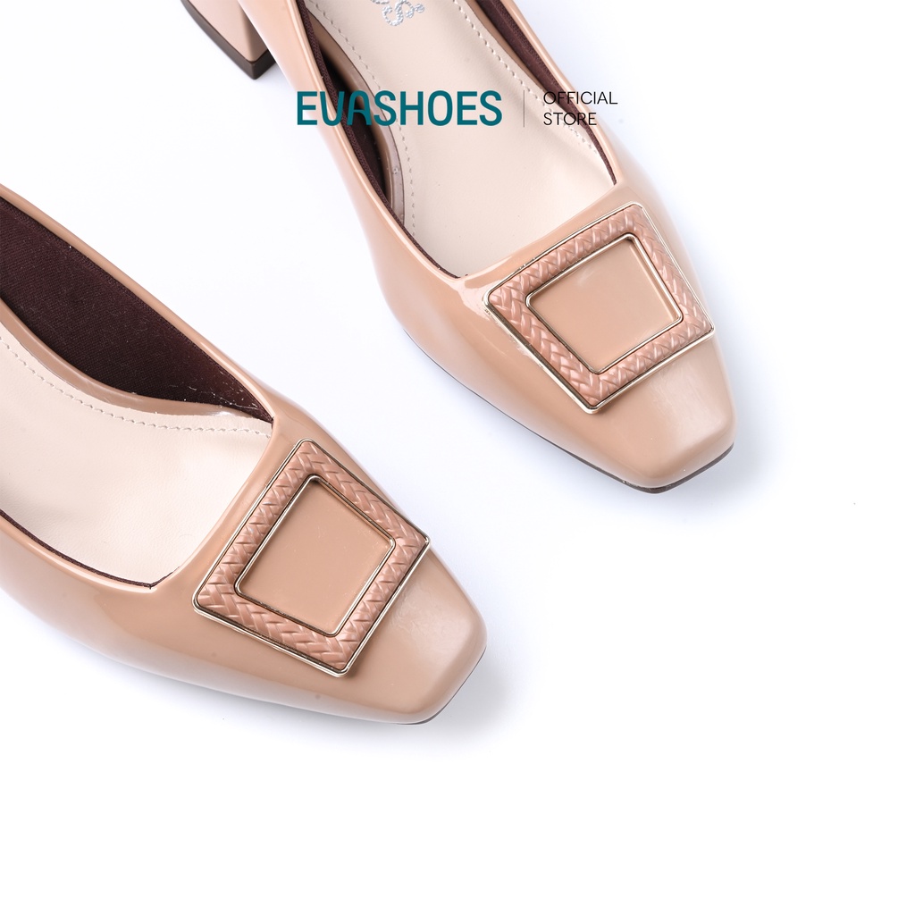 Giày Cao Gót 5CM Đế Vuông Da Bóng Mũi Phối Nơ Khóa EVASHOES - EVA0031B