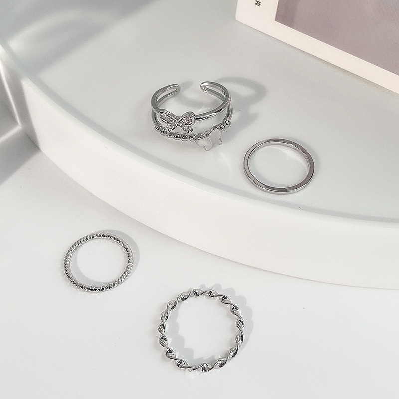 Bộ 4 Nhẫn Mở Hình Bướm Đơn Giản Thời Trang Cho Nữ