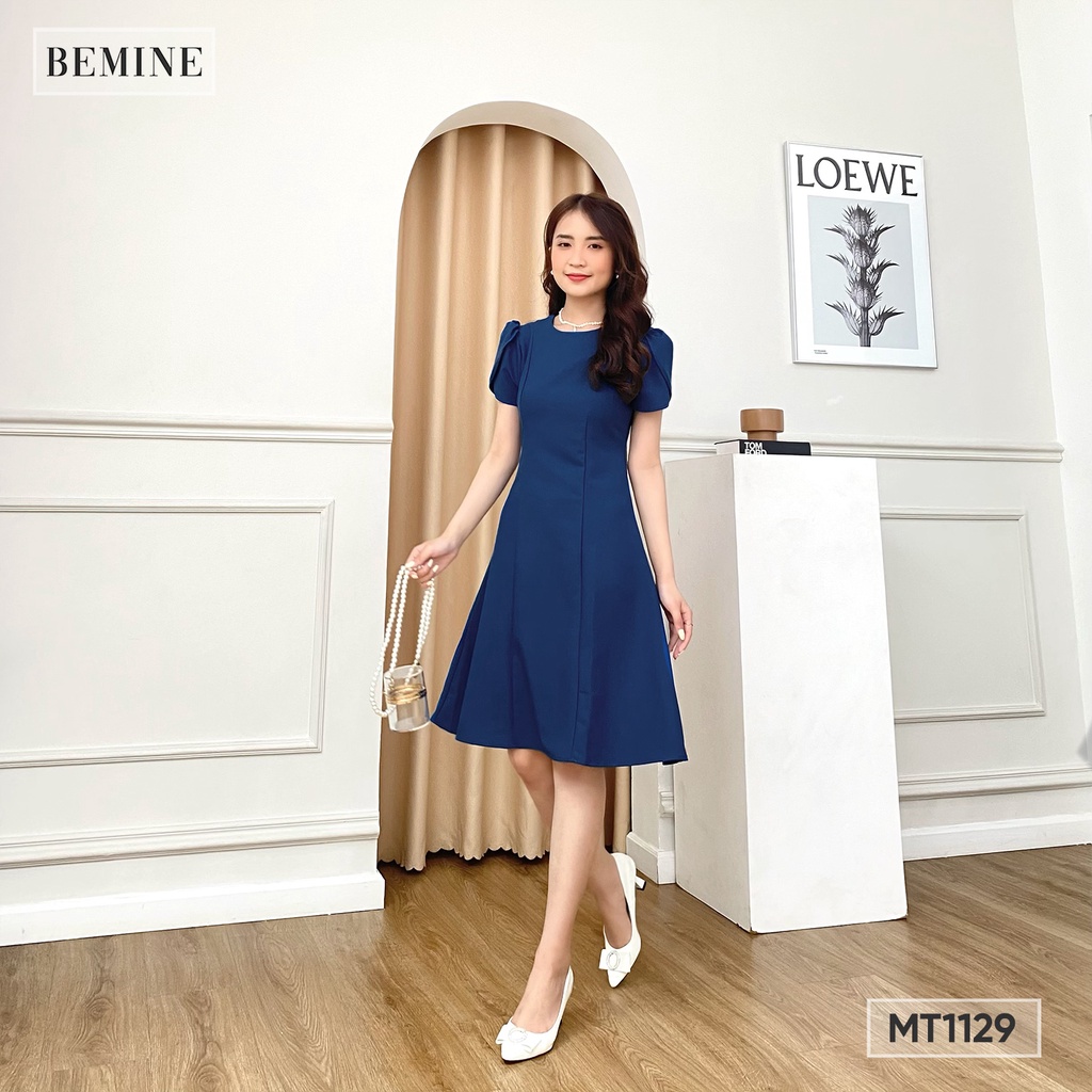 Đầm Công Sở Nữ Dáng Cổ Vich Tay Búp Bemine Mt1129Xanh
