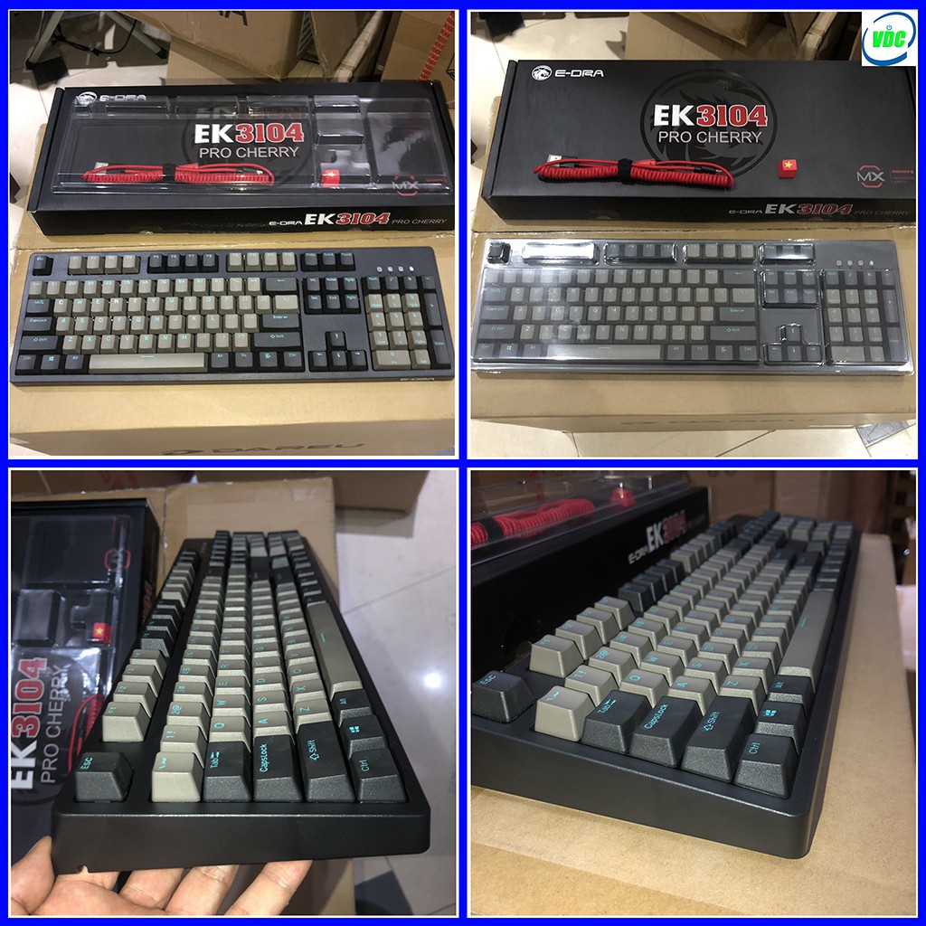 Bàn phím cơ E-DRA EK3104 PRO CHERRY SKY DOLCH - Siêu phẩm năm 2020 - Keycap: PBT Sky Dolch - Bảo hành 2 năm chính hãng