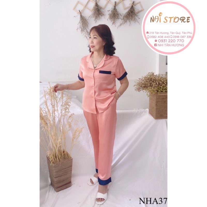 [FREESHIP 50K]  Đồ trung niên NHISTORE pijama lụa satin phối nẹp sang trọng tay ngắn có túi big size 50 - 75 kg