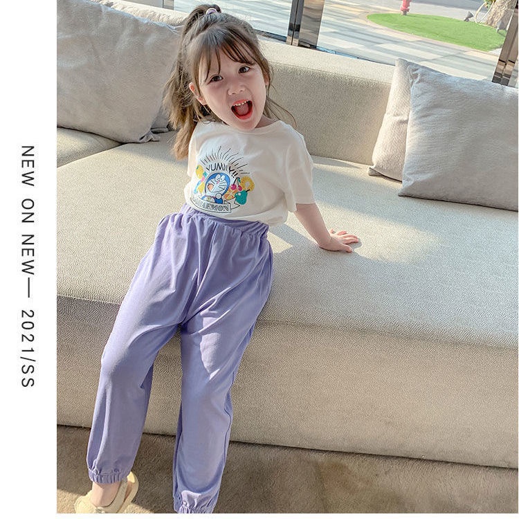 Quần dài thể thao chống muỗi dáng rộng màu sắc trơn phong cách Hàn Quốc thời trang mùa hè dành cho bé gái