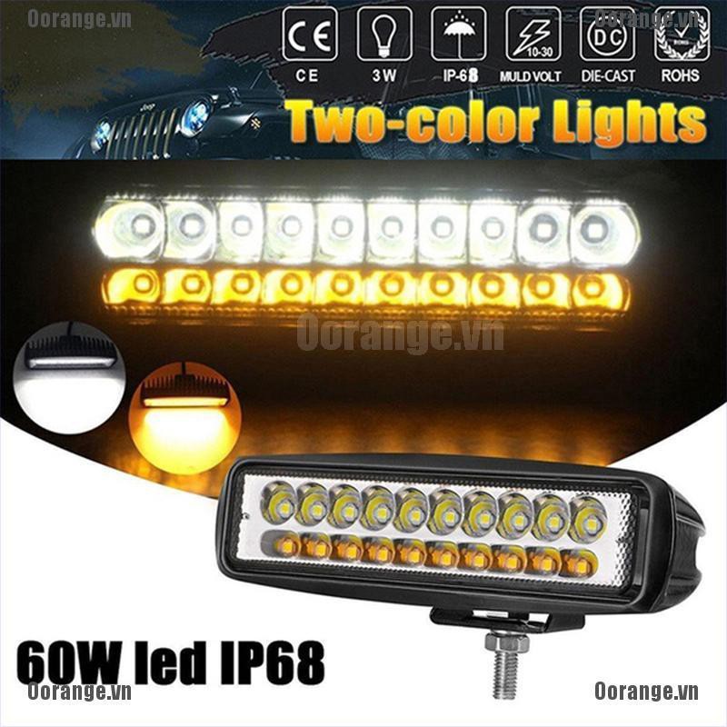 MT 1x 6" 60W Car Top LED Offroad Work Light Bar Dual Color White & Amber Waterproof BH