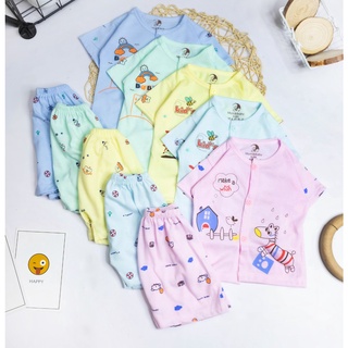 Bộ quần áo sơ sinh ngắn tay cho bé trai, bé gái phối cúc hoạ tiết đáng yêu - BABI HOUSE