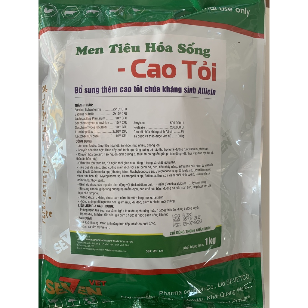 Men Cao Tỏi  svc, Men tiêu hóa sống cao tỏi. Bổ sung thêm cao tỏi chứa "Allicin". Hỗ trợ trị vật nuôi