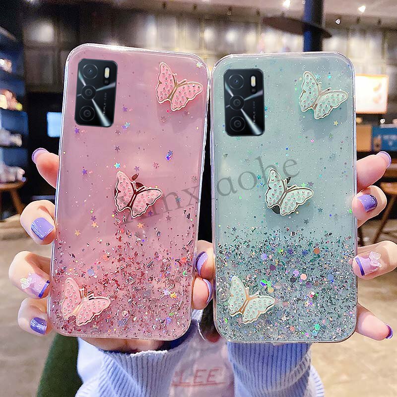 Ốp Điện Thoại Mềm Trong Suốt Hình Bướm Lấp Lánh Cho Xiaomi Redmi Note 11 11S 10 9 8 Redmi10 9A 9C 9T 11T Poco M3 M4 Pro F3