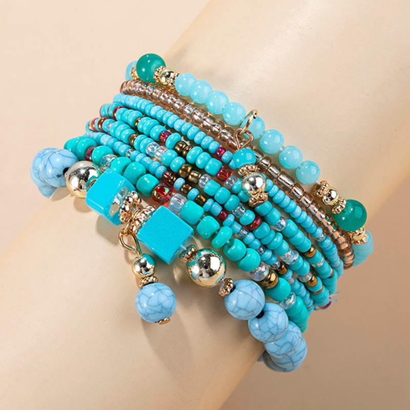 Vòng Tay Chuỗi Hạt Đá Ngọc Lam Tự Nhiên Phong Cách Boho Thời Trang Cho Nữ