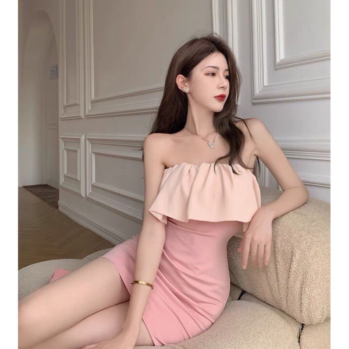 váy nữ màu hồng phối bèo gợi cảm , TT 26