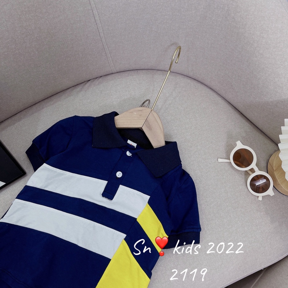 Đồ bộ mùa hè cho bé trai, Bộ quần áo có cổ phối màu thể thao cho bé size 10-30kg