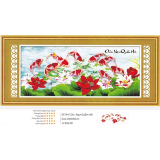 Tranh đính đá cửu ngư quần hội kt 200x90cm