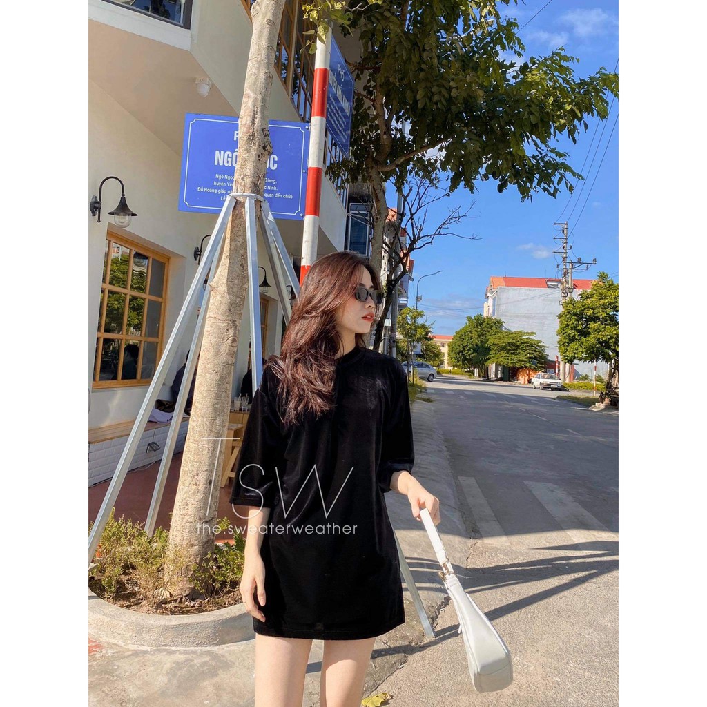 Áo phông nhung trơn oversize