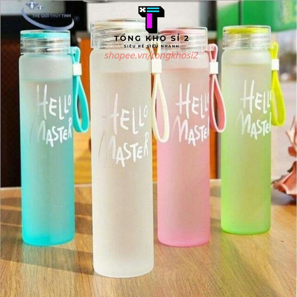 (Bán Buôn Sỉ) Bình Nước Thủy Tinh Nhiều Màu Hello Master Giá Ưu Đãi Dung Tích 450ml, Bình đựng nước tiện ích