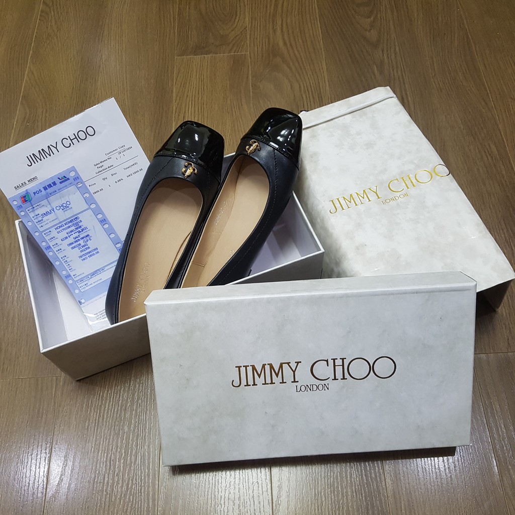 Giày búp bê nữ mũi vuông cap-toe da bóng tag logo J C đi cực xinh Full box Hãng cao cấp