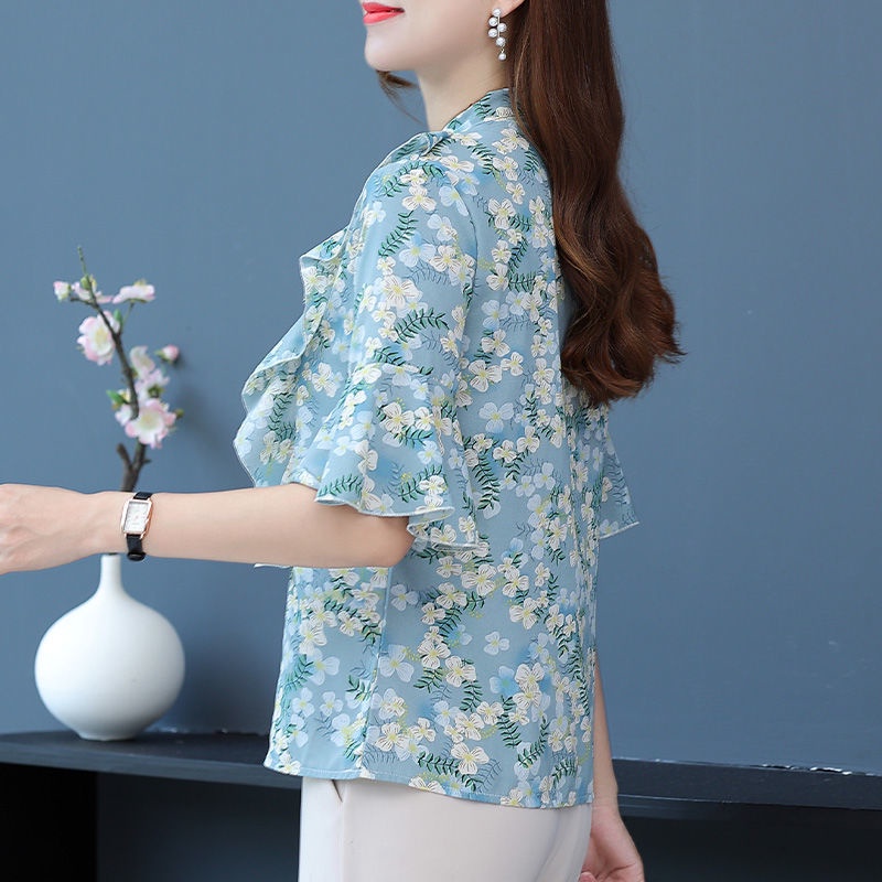 Áo Kiểu Tay Ngắn Cổ Chữ V Họa Tiết Hoa Thời Trang Mùa Hè Cá Tính Cho Nữ