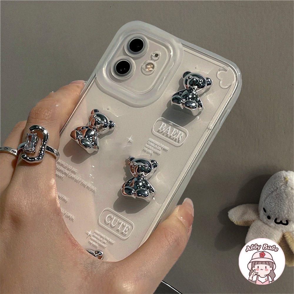 Ốp Điện Thoại TPU Dẻo Trong Suốt Mạ Bạc Hình Gấu 3D Sang Trọng Chống Nước Cho IP 13 12 11 Pro Max X XS XR 8 7 Plus