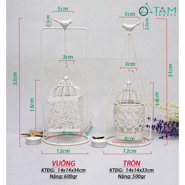 Chân nến lồng chim họa tiết Vintage treo H-CHN-04