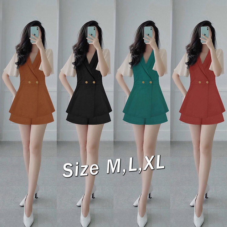 Set nguyên bộ áo cổ vest tay phối lưới quần đùi cá tính - SET1158